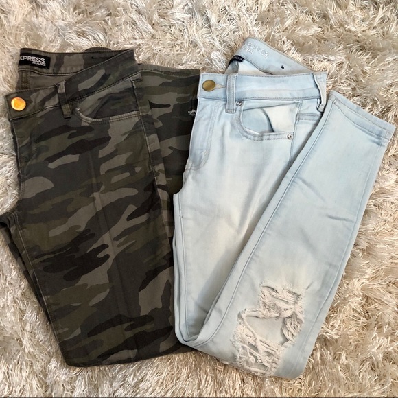 LADIES SKINNY JEANS BUNDLE 2 PAIRS CAMO/DISTRESSED - Picture 1 of 9